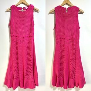 Lilly Pulitzer Azalea Molly Pink Ruffle Harbor Crochet Sweater Dress L